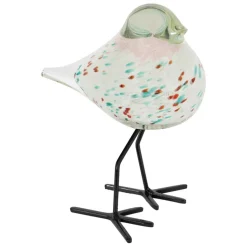 Déco moineau en verre et fer vert et rose - Serin