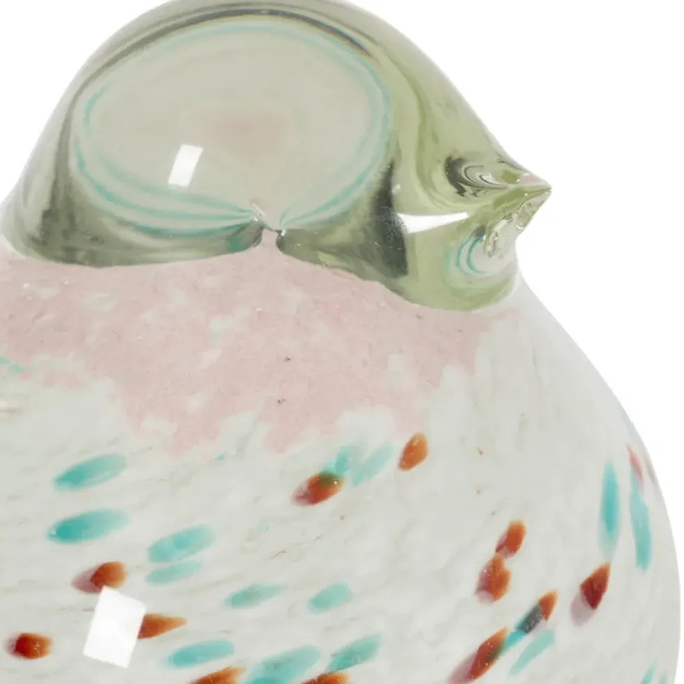 Déco moineau en verre et fer vert et rose - Serin