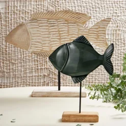 Décoration poisson en manguier et fer blanchi - Amarres