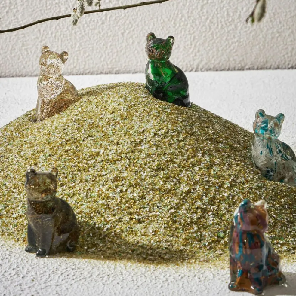 Deco chat en verre vert et doré - Félin