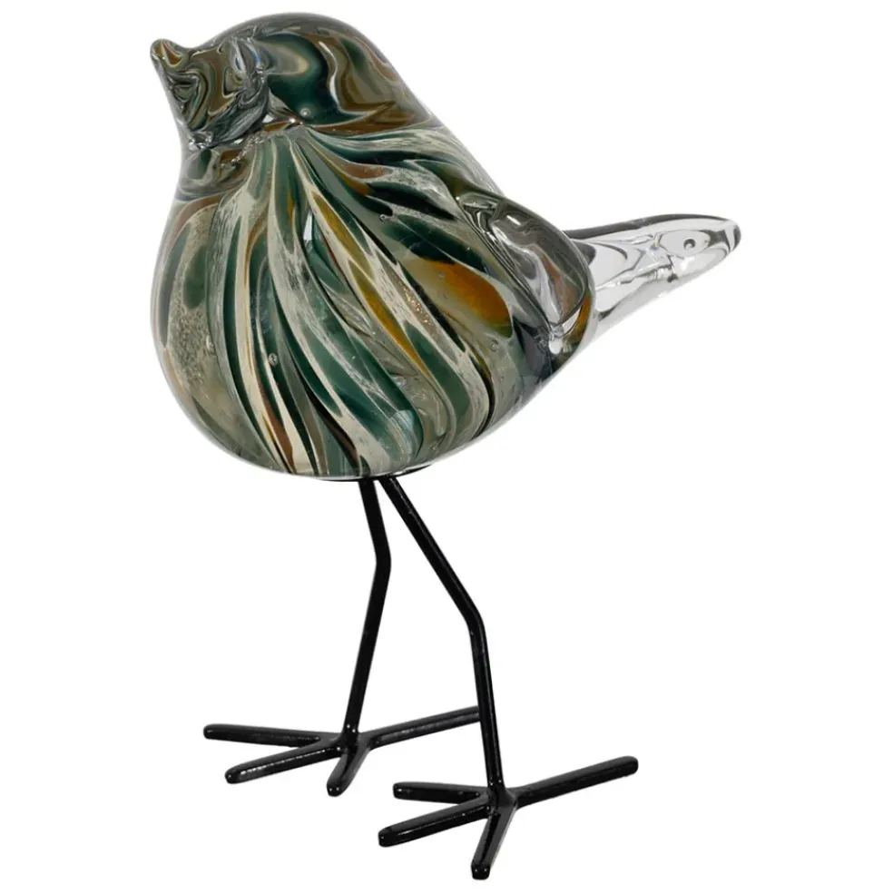 Deco moineau en verre émeraude et doré - Serin