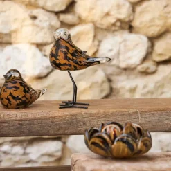 Deco moineau en verre noir et camel - Serin