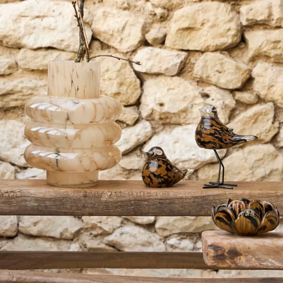 Deco moineau en verre noir et camel - Serin