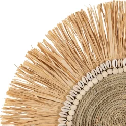 Deco murale rosace en raphia naturel et blanc - Cauri