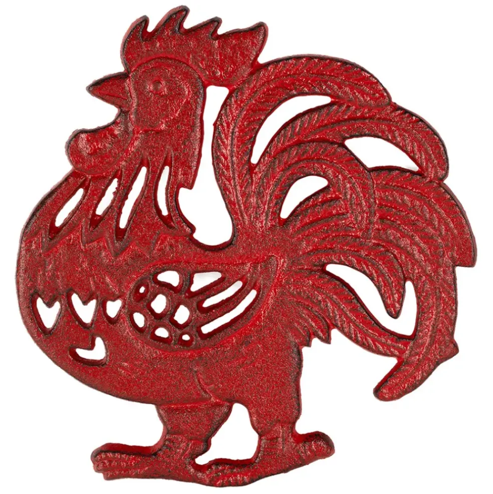 Dessous de plat coq en fonte rouge - Basse-Cour