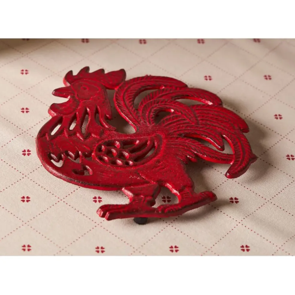 Dessous de plat coq en fonte rouge - Basse-Cour