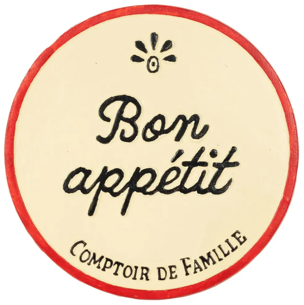 Dessous de plat en fonte "Bon appétit" ivoire et rouge d25cm