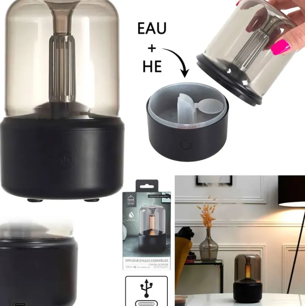 Diffuseur d'huiles essentielles verre fumé h19cm