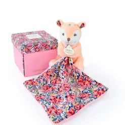 Doudou Faon pantin avec mouchoir rose H12cm - Boh'Aime