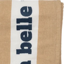Drap de plage en coton rayé camel et blanc 170x85cm - Medi
