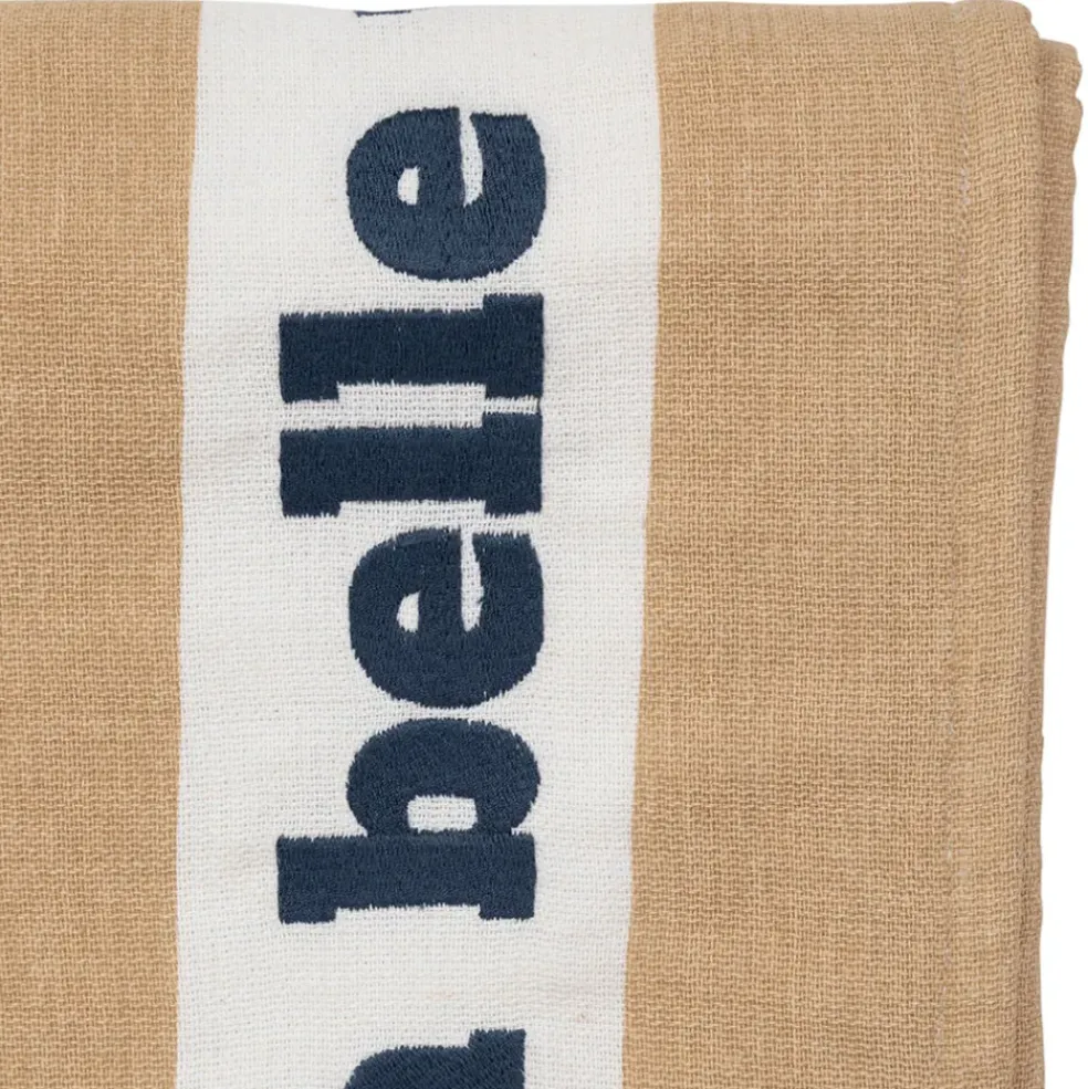 Drap de plage en coton rayé camel et blanc 170x85cm - Medi
