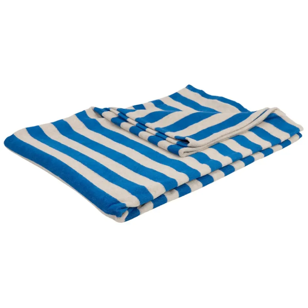 Drap de plage en coton rayé indigo et blanc 180x90cm - Palma