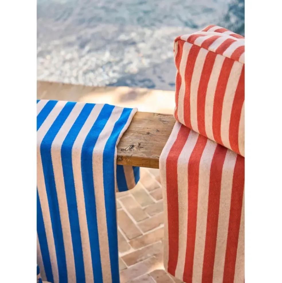 Drap de plage en coton rayé indigo et blanc 180x90cm - Palma