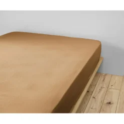Drap housse camel en gaze de coton 160x200cm - Gaia