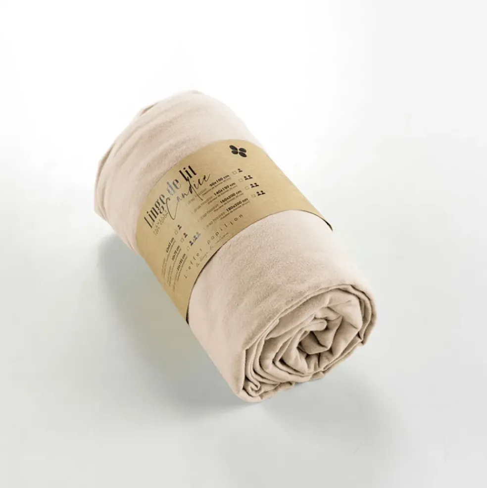 Drap housse en flanelle sable 160x200cm - Candice