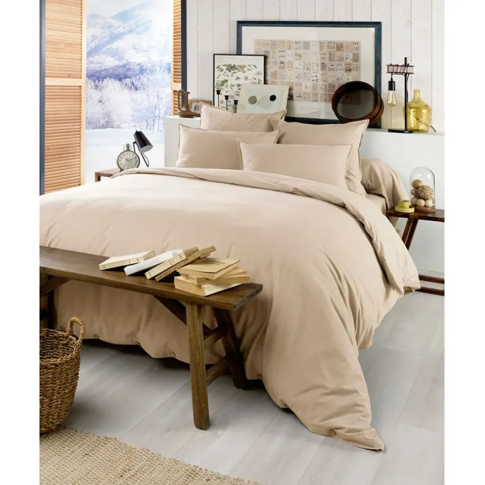 Drap housse en flanelle sable 160x200cm - Candice
