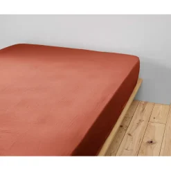 Drap housse en gaze de coton unie terracotta 180x200cm - Gaia