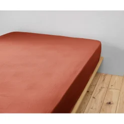 Drap housse en gaze de coton terracotta 90x190cm - Gaia