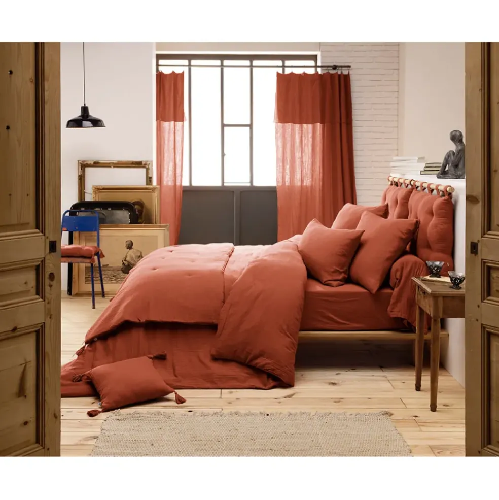 Edredon en gaze de coton terracotta 150x150cm - Gaia