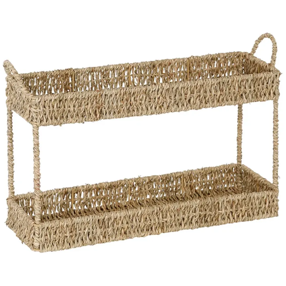 Etagere 2 niveaux en jonc de mer naturel h26.5cm - Borneo