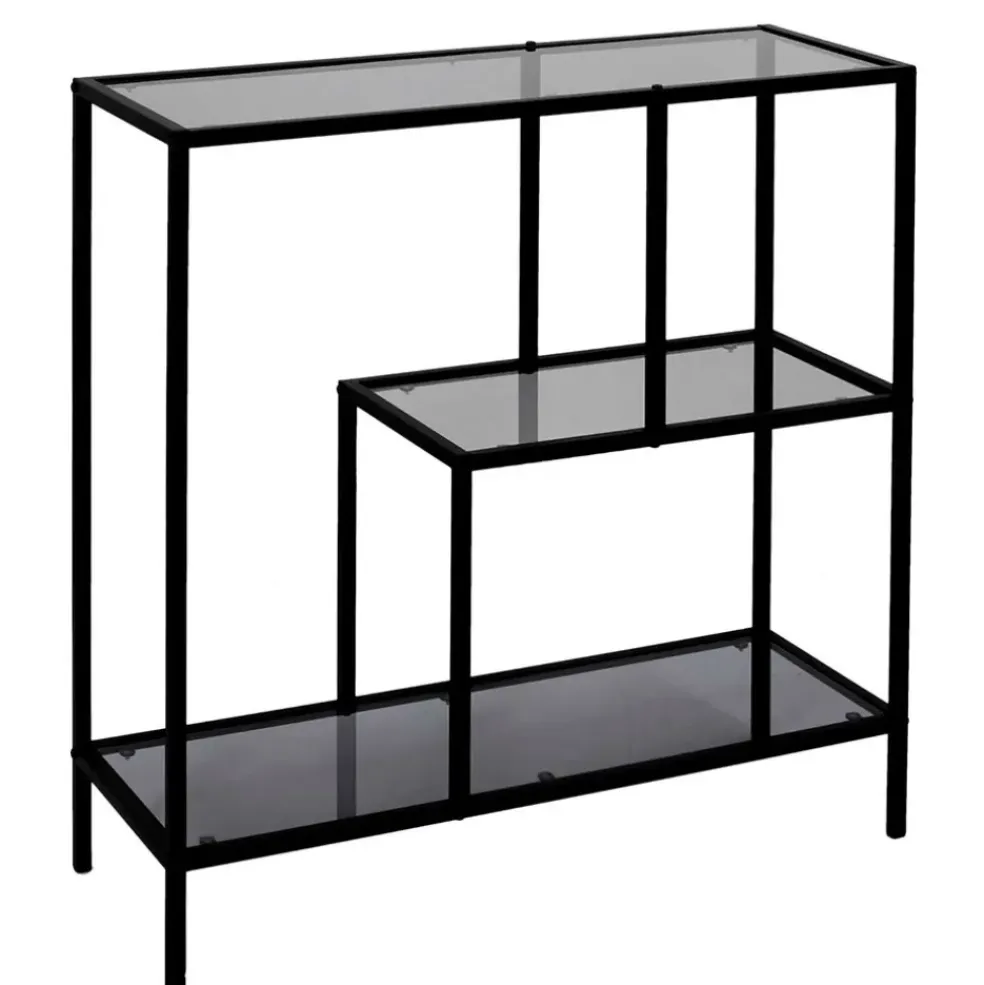 Etagère en fer noir et verre fumé h79cm - Edgard
