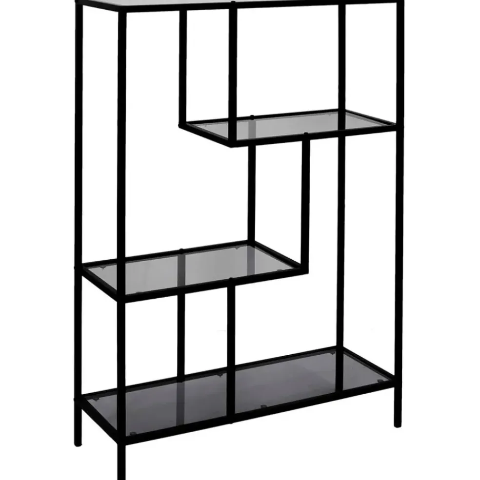 Etagère en fer noir et verre fumé h113cm - Edgard