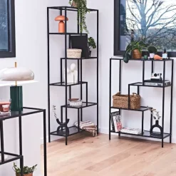 Etagère en fer noir et verre fumé h113cm - Edgard