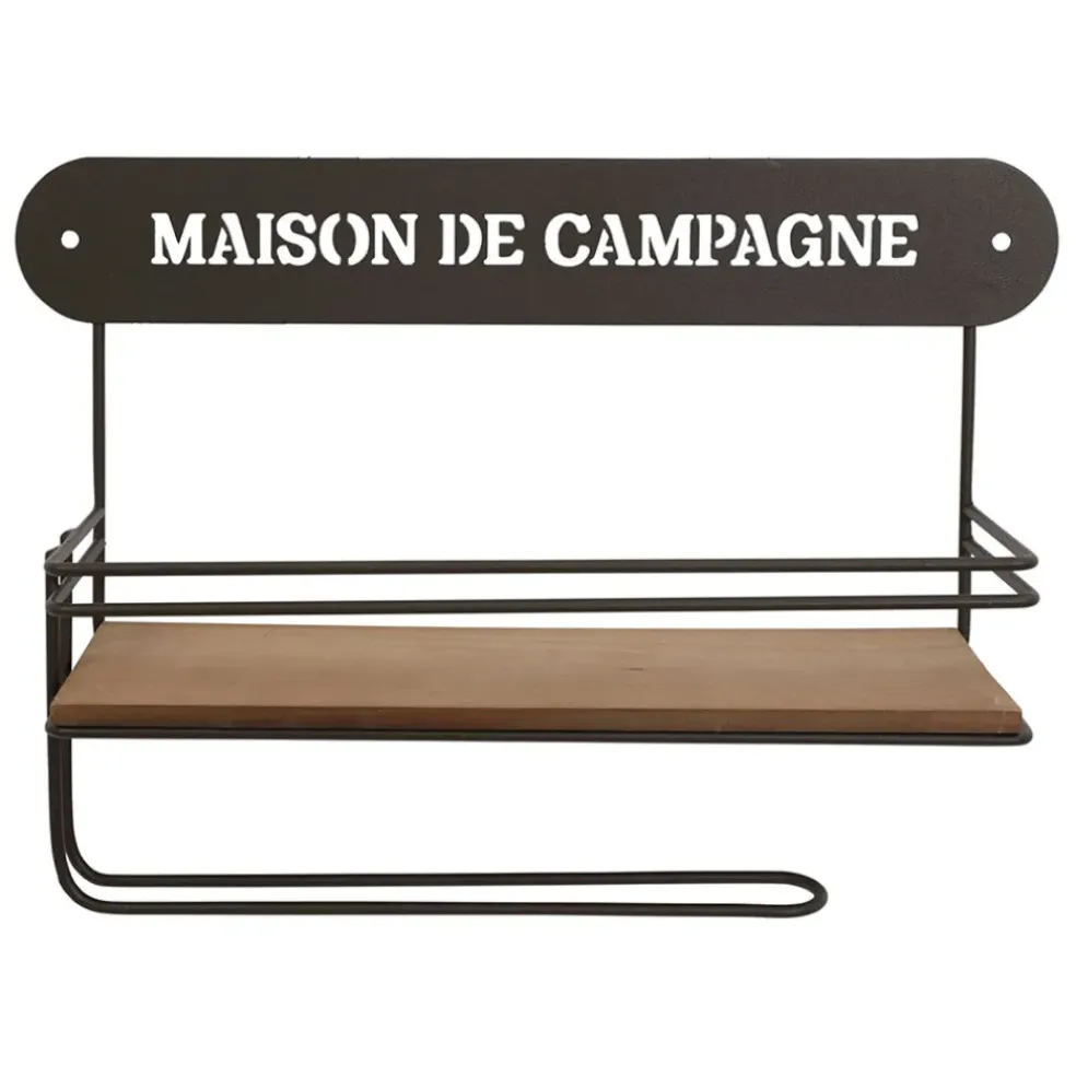 Etagère murale avec dévodoir en fer brun et sapin - Maison De Campa