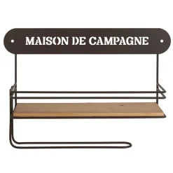 Etagère murale avec dévodoir en fer brun et sapin - Maison De Campa