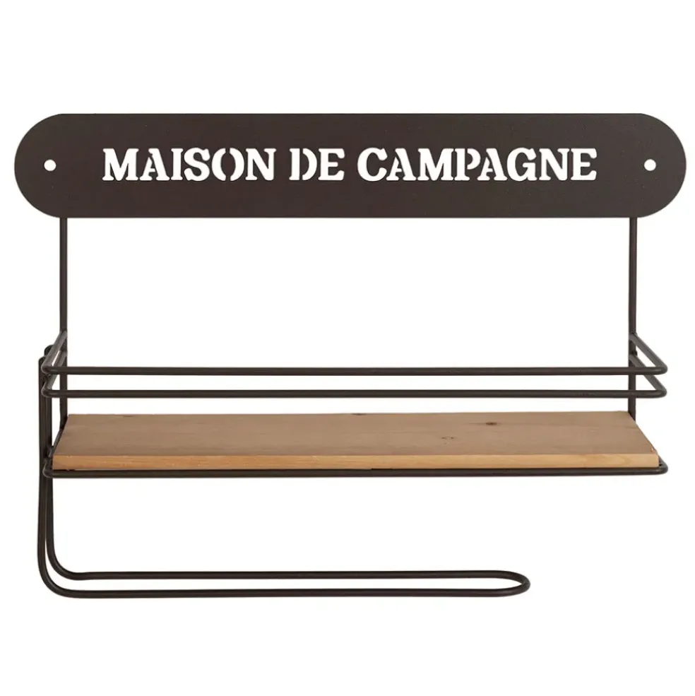 Etagère murale avec dévodoir en fer brun et sapin - Maison De Campa