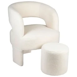 Fauteuil avec tabouret bouclette ecru - Organic