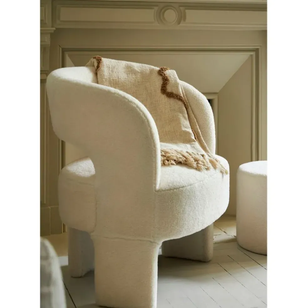Fauteuil avec tabouret bouclette ecru - Organic
