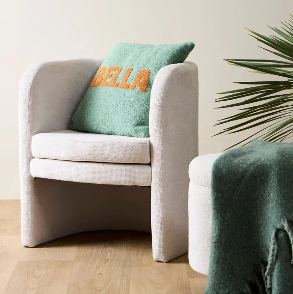 Fauteuil club en tissu écru - Tessia