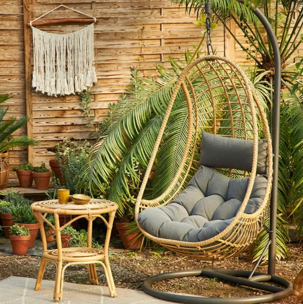 Fauteuil de jardin oeuf suspendu en resine tressée - Riga