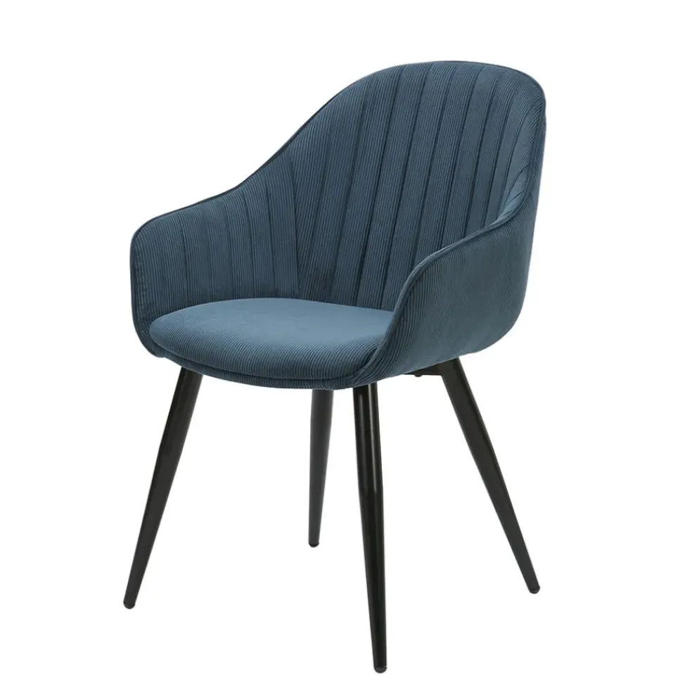 Fauteuil de salle à manger en velours côtelé bleu - Ben