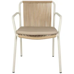 Fauteuil d'extérieur avec coussin en tissu beige et blanc - Ajay