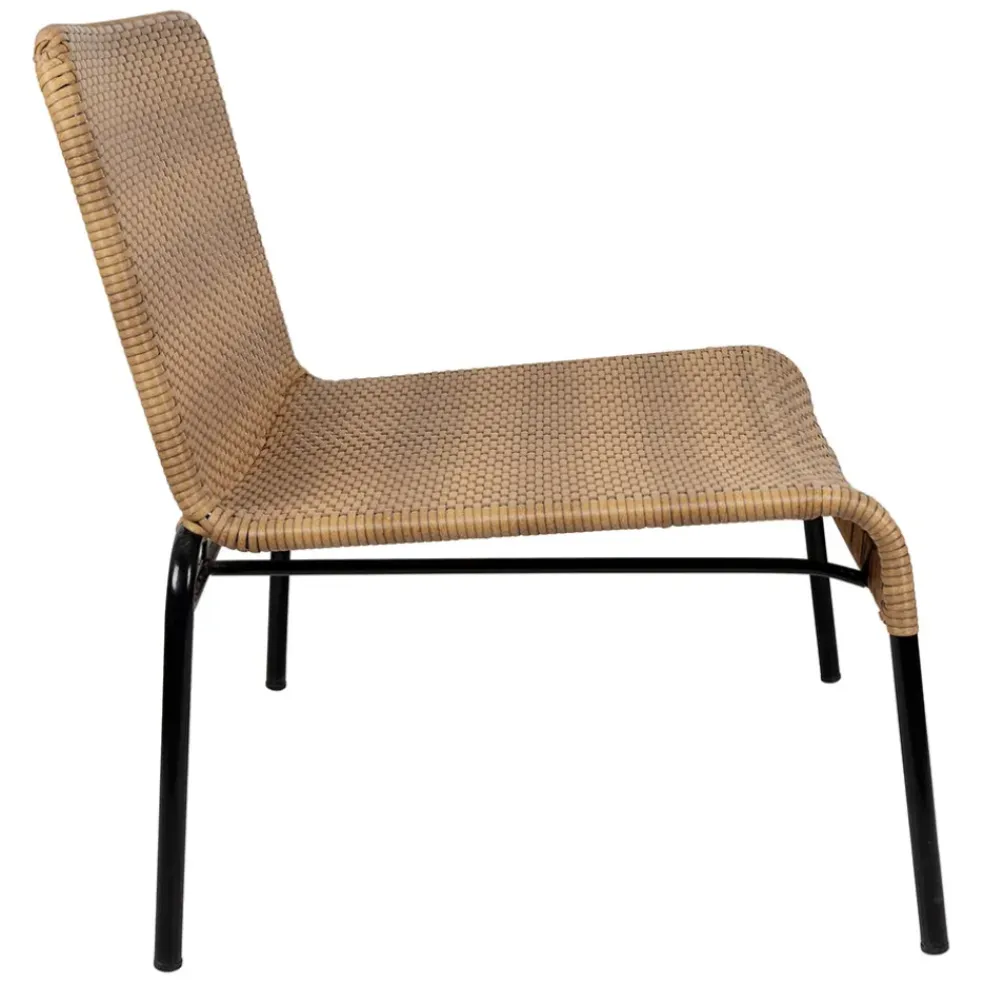 Fauteuil d'extérieur en acier et effet cannage naturel - Malaya