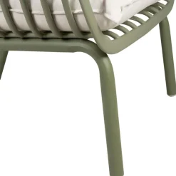Fauteuil d'extérieur kaki avec 2 coussins en tissu blanc - Lumi
