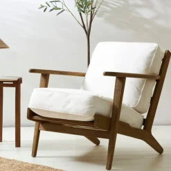 Fauteuil en coton blanc et chêne - Laureli