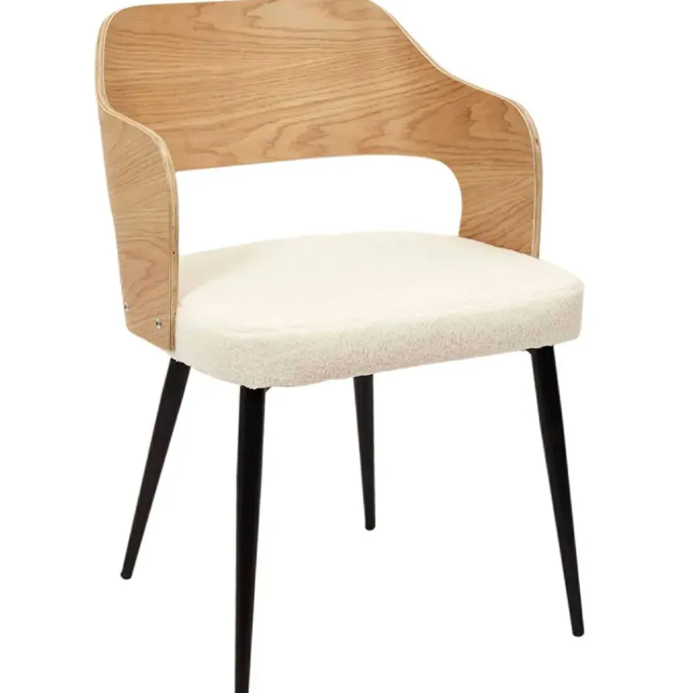 Fauteuil en tissu bouclette et dossier bois -Loki