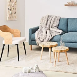 Fauteuil en tissu bouclette et dossier bois -Loki