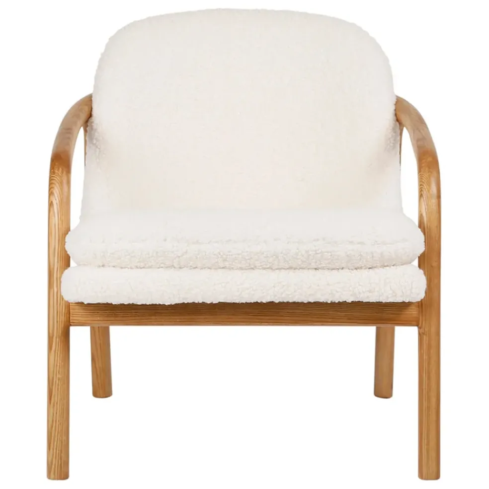 Fauteuil en tissu bouclette crème et pieds en frêne - Element