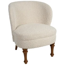 Fauteuil en tissu bouclette et hévéa écru - Claudine