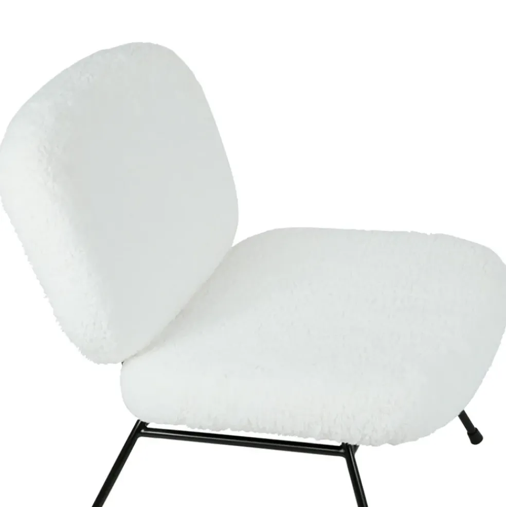 Fauteuil en tissu bouclette blanc et fer noir - Ethior