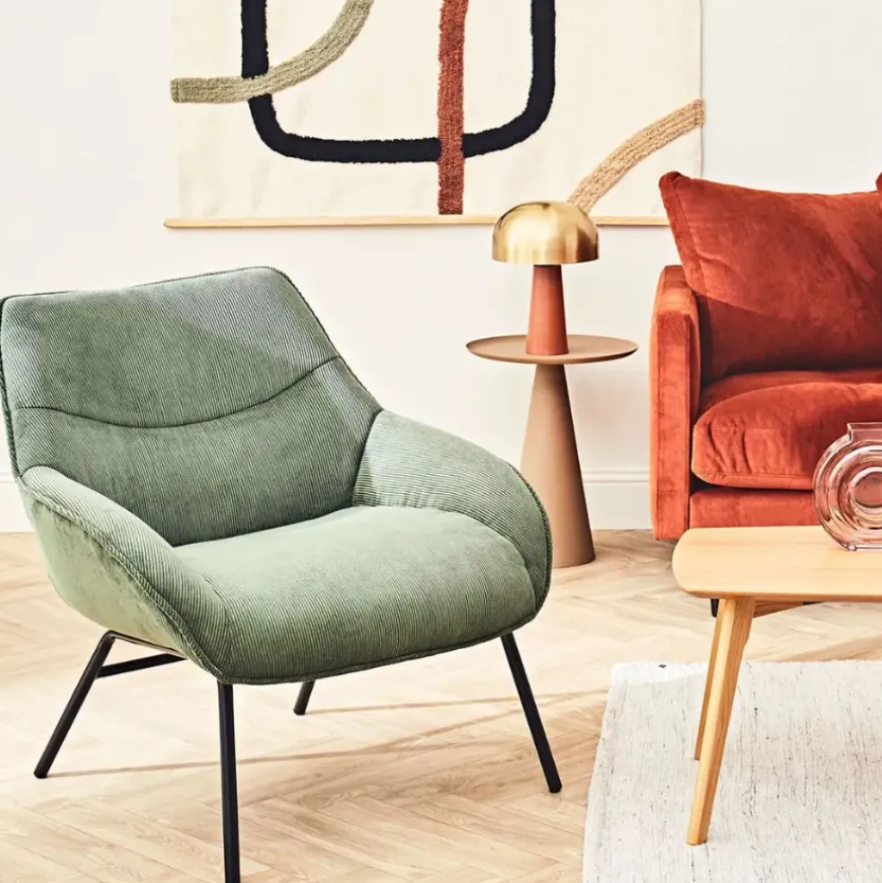 Fauteuil en velours côtelé vert sapin - martin