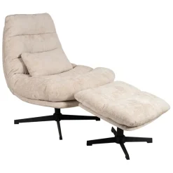 Fauteuil et repose pied en tissu beige et fer noir - Lery