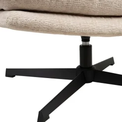 Fauteuil et repose pied en tissu beige et fer noir - Lery