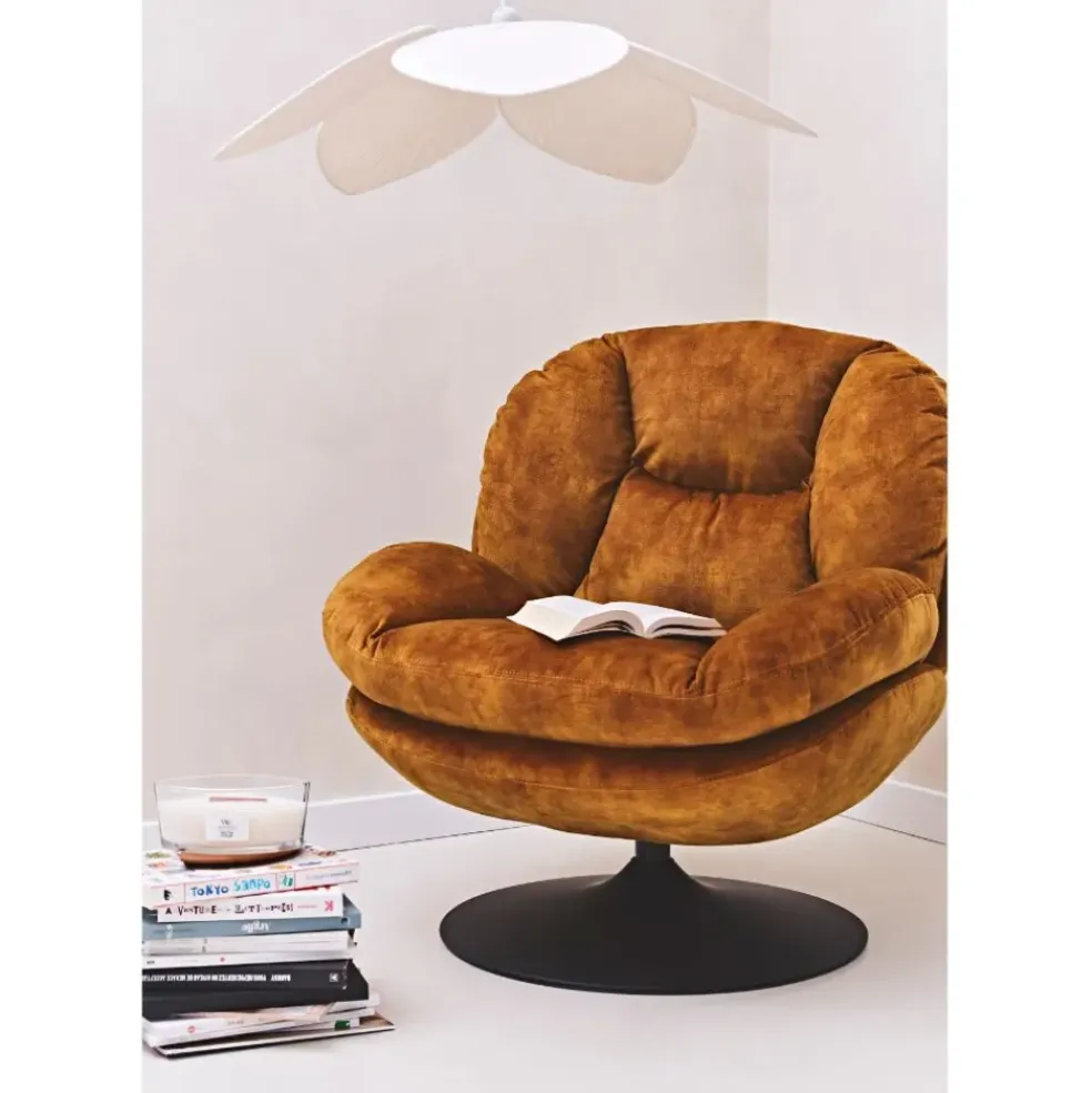 Fauteuil pivotant en velours ocre - Topi