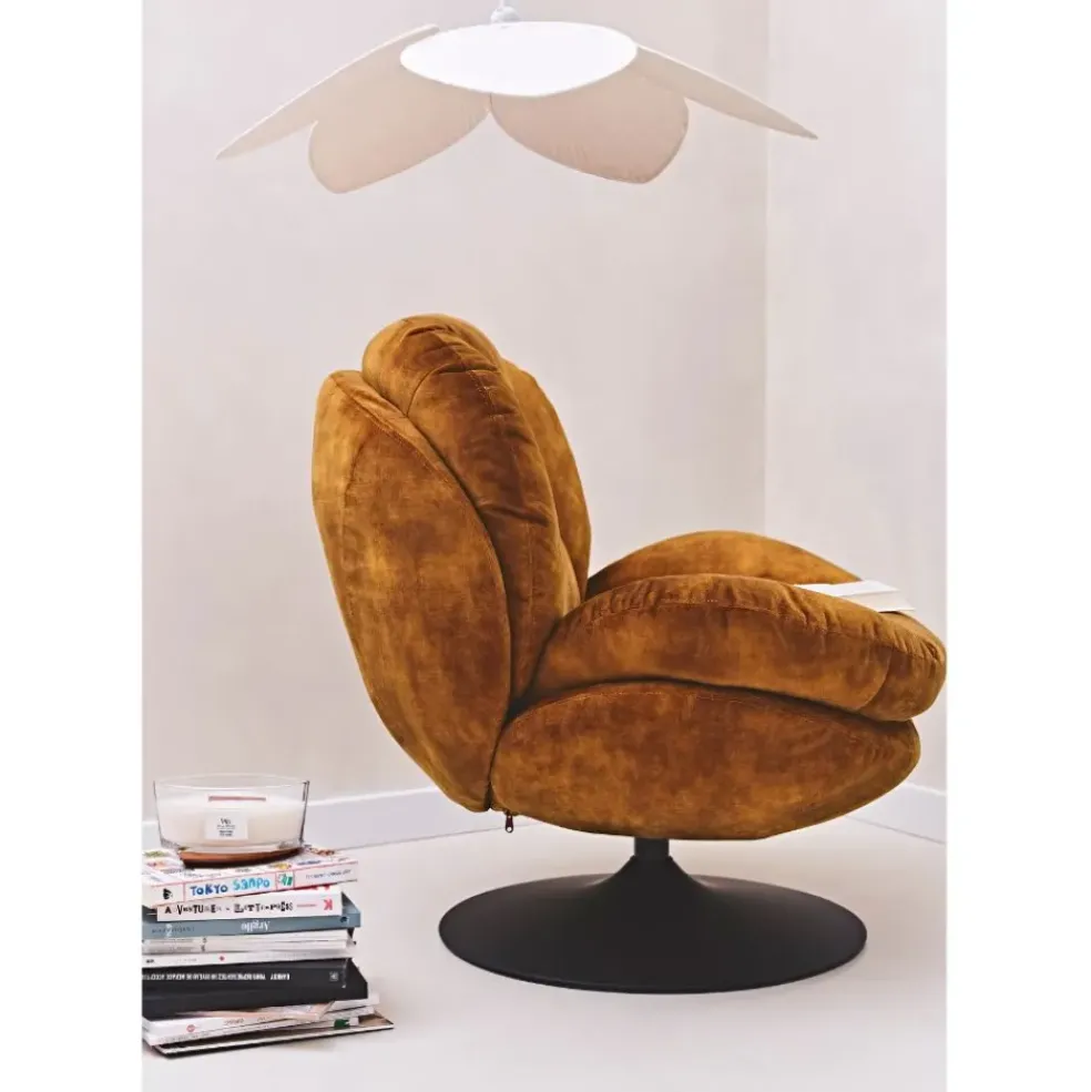 Fauteuil pivotant en velours ocre - Topi