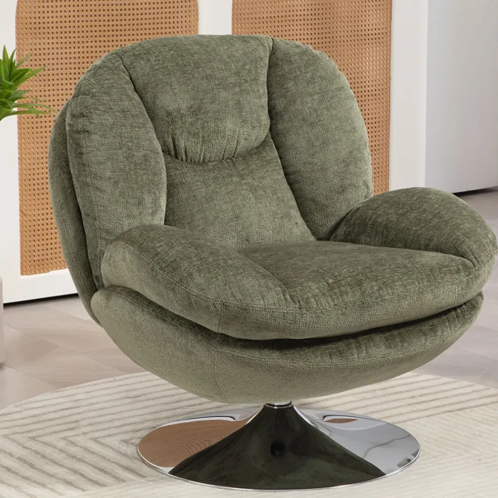 Fauteuil pivotant en velours kaki - Topi
